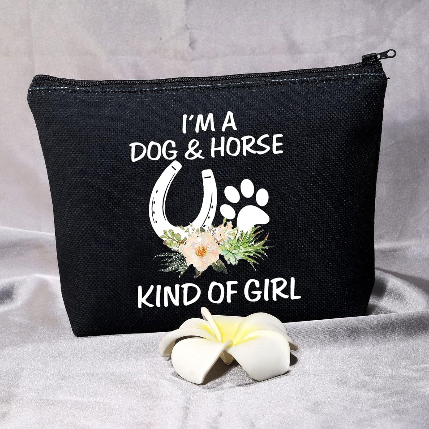 Dog Lover Gifts Horse Makeup Bags for Women Teen Girls I'M a Dog and Horse Kind of Girl Paw Print Horseshoe Gift (Dog Horse Girl Blu)