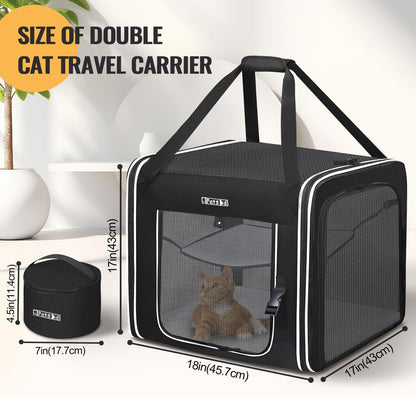 Combinable Pet Carrier for Large Cat or Medium Dog, 18"X17"X17" Large Cat Carrier for Car Travel, 2 Small Pet Soft Carriers with Food Bag, Bowl and Safety Locking Zippers for Vet, Camping