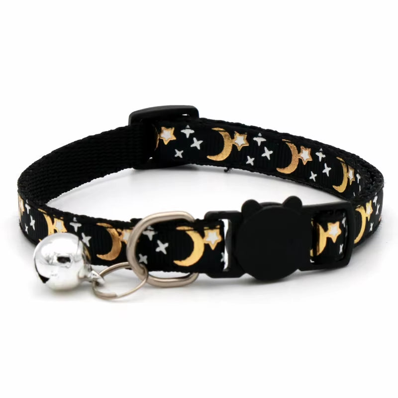 Cat Collar with Bell Cartoon Star Moon Dog Puppy Cat Kitten Collar Adjustable Safety Bell Ring Necklace Cat Jewelry