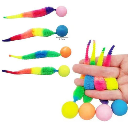 Cat Interactive Toys Tickle Cat Colorful Bouncing Ball Pet Supplies Puzzle Teasing Indoor Cat Worm Caterpillar Elastic Toy