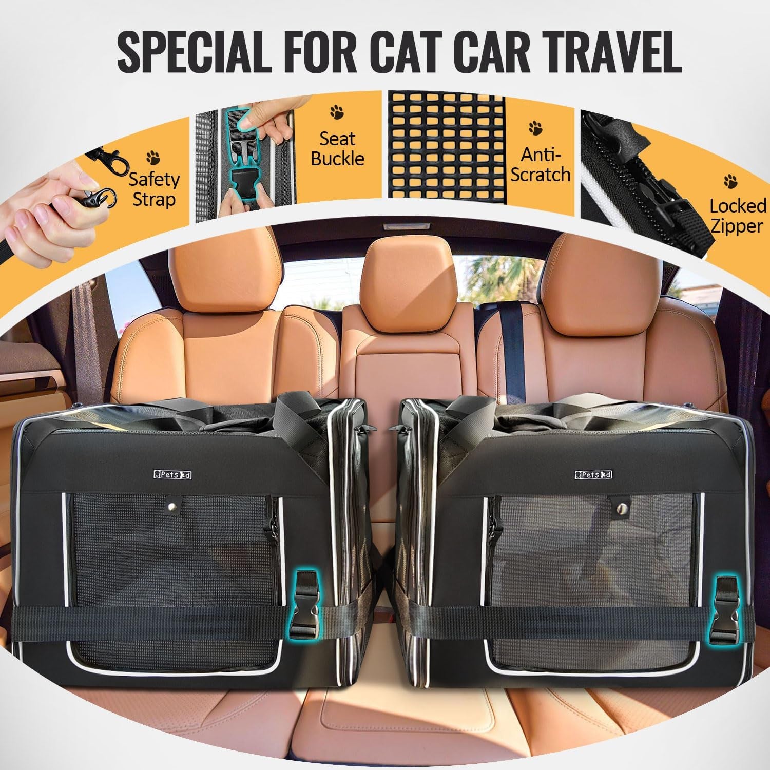 Combinable Pet Carrier for Large Cat or Medium Dog, 18"X17"X17" Large Cat Carrier for Car Travel, 2 Small Pet Soft Carriers with Food Bag, Bowl and Safety Locking Zippers for Vet, Camping