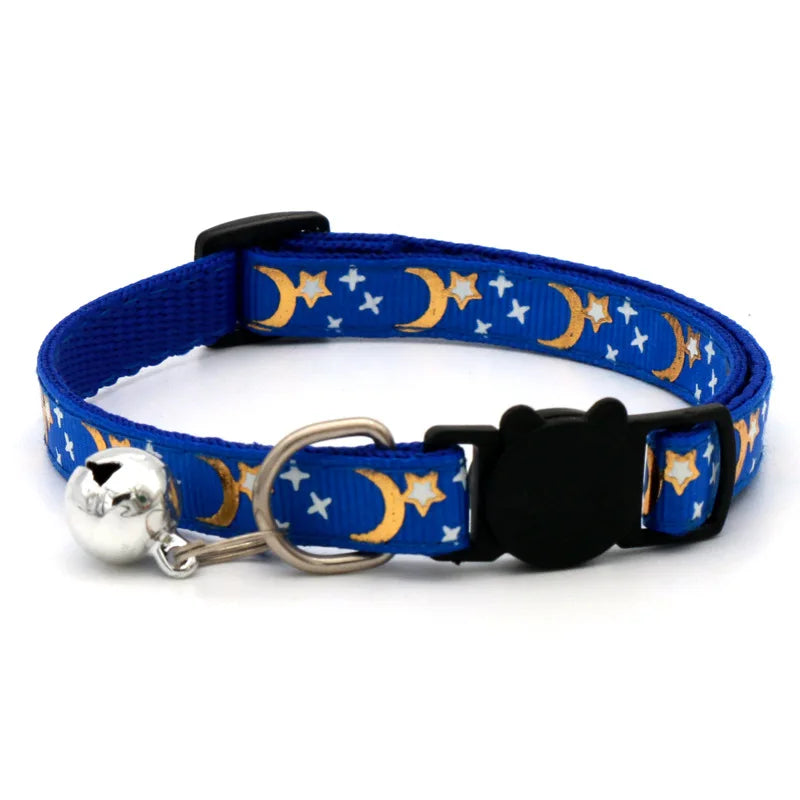 Cat Collar with Bell Cartoon Star Moon Dog Puppy Cat Kitten Collar Adjustable Safety Bell Ring Necklace Cat Jewelry