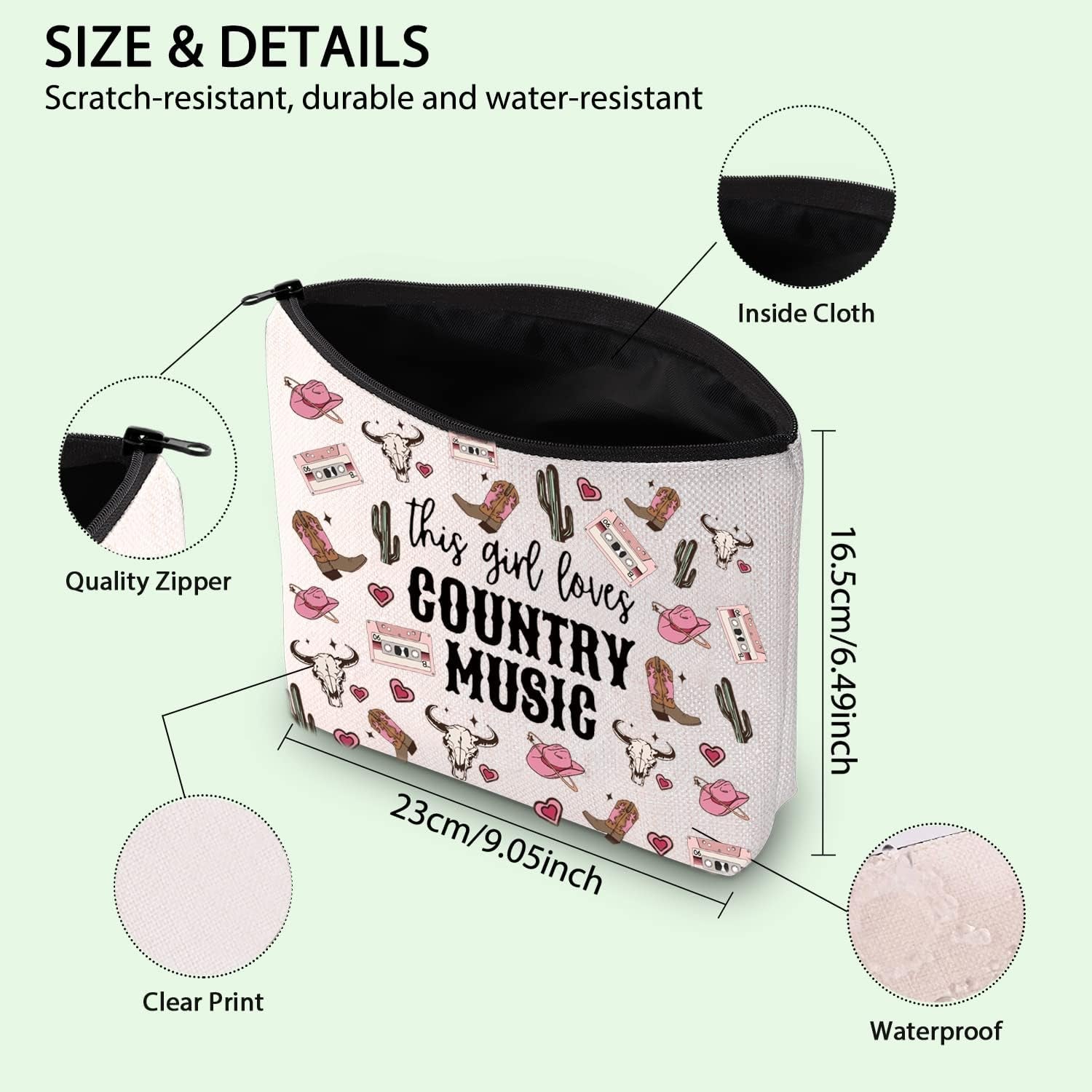 Cowgirl Equestrian Gift Western Makeup Bag Zipper Pouch (Country Music UK)