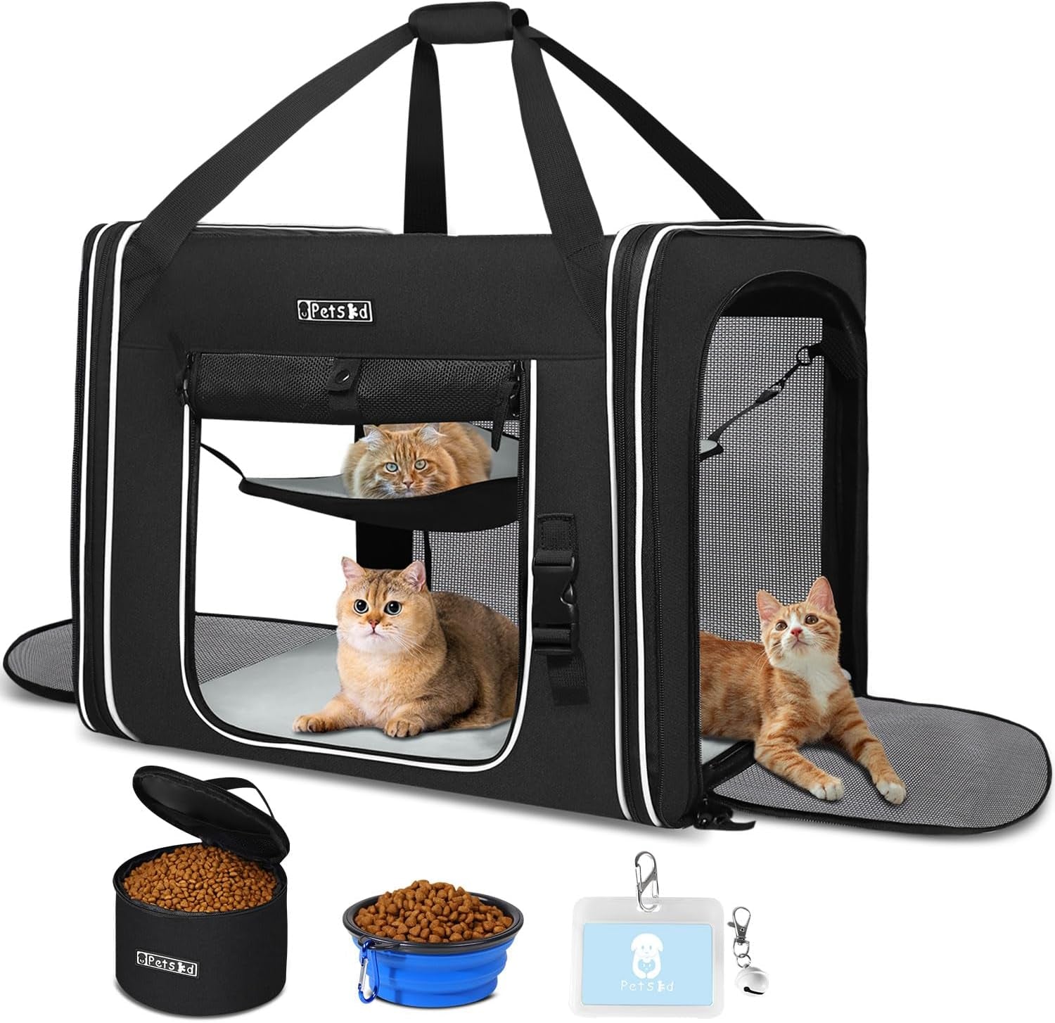 Combinable Pet Carrier for Large Cat or Medium Dog, 18"X17"X17" Large Cat Carrier for Car Travel, 2 Small Pet Soft Carriers with Food Bag, Bowl and Safety Locking Zippers for Vet, Camping
